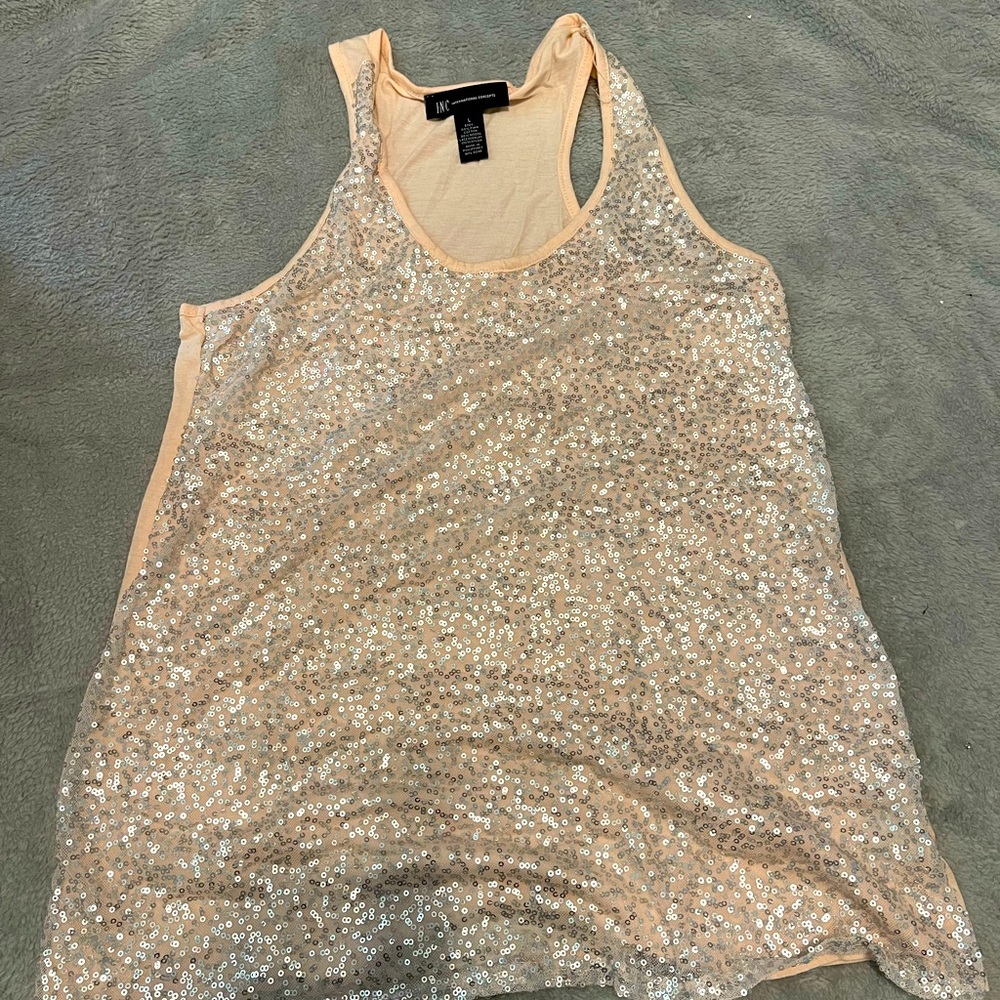 Inc Peach Silver Sequins Tank Top